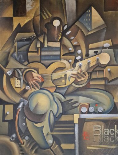 "Man with Electric Guitar" "Man with Electric Guitar" - Oil Painting