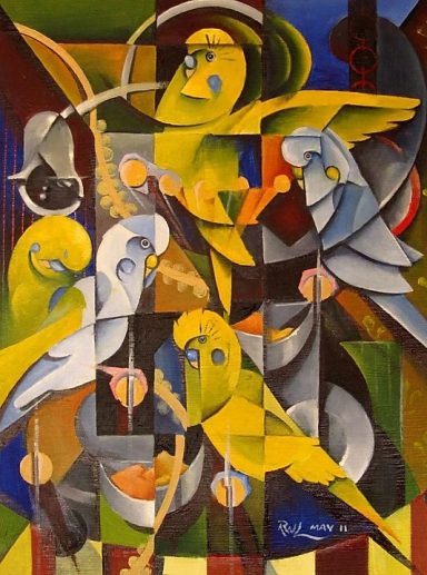 "The Budgies" "The Budgies" - Oil Painting