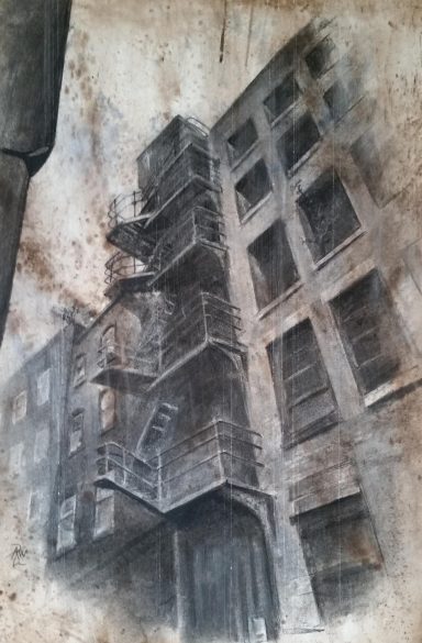 "Fire Escape, Manchester" Charcoal Picture